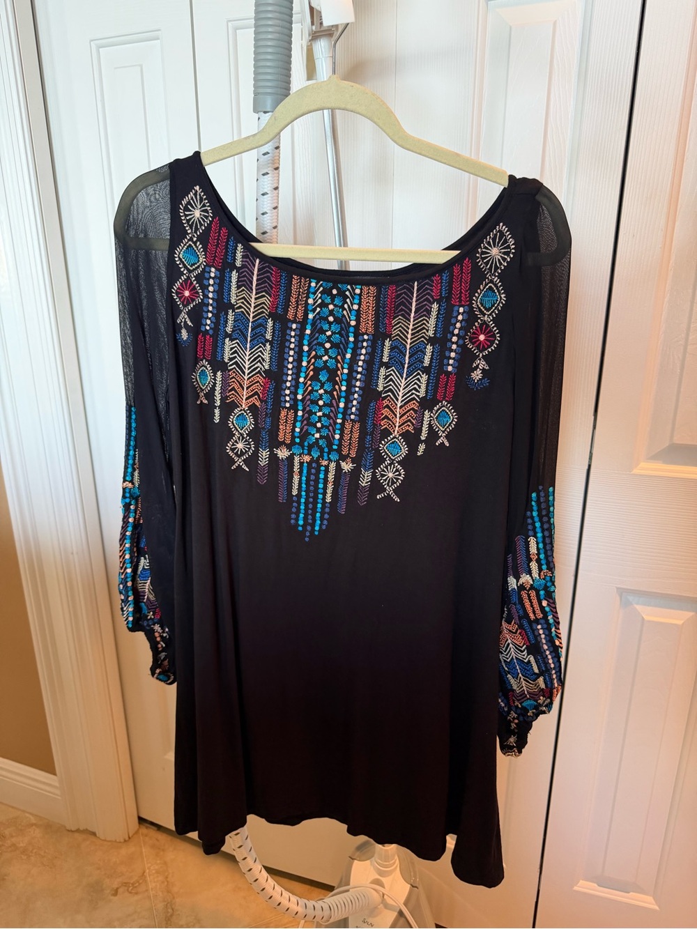 Johnny Was Black Tunic with Multicolor Embroidered Beading